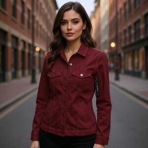 LOVE by Liverpool LA Burgundy Stretch Denim Jacket | NWT | Casual Button Front